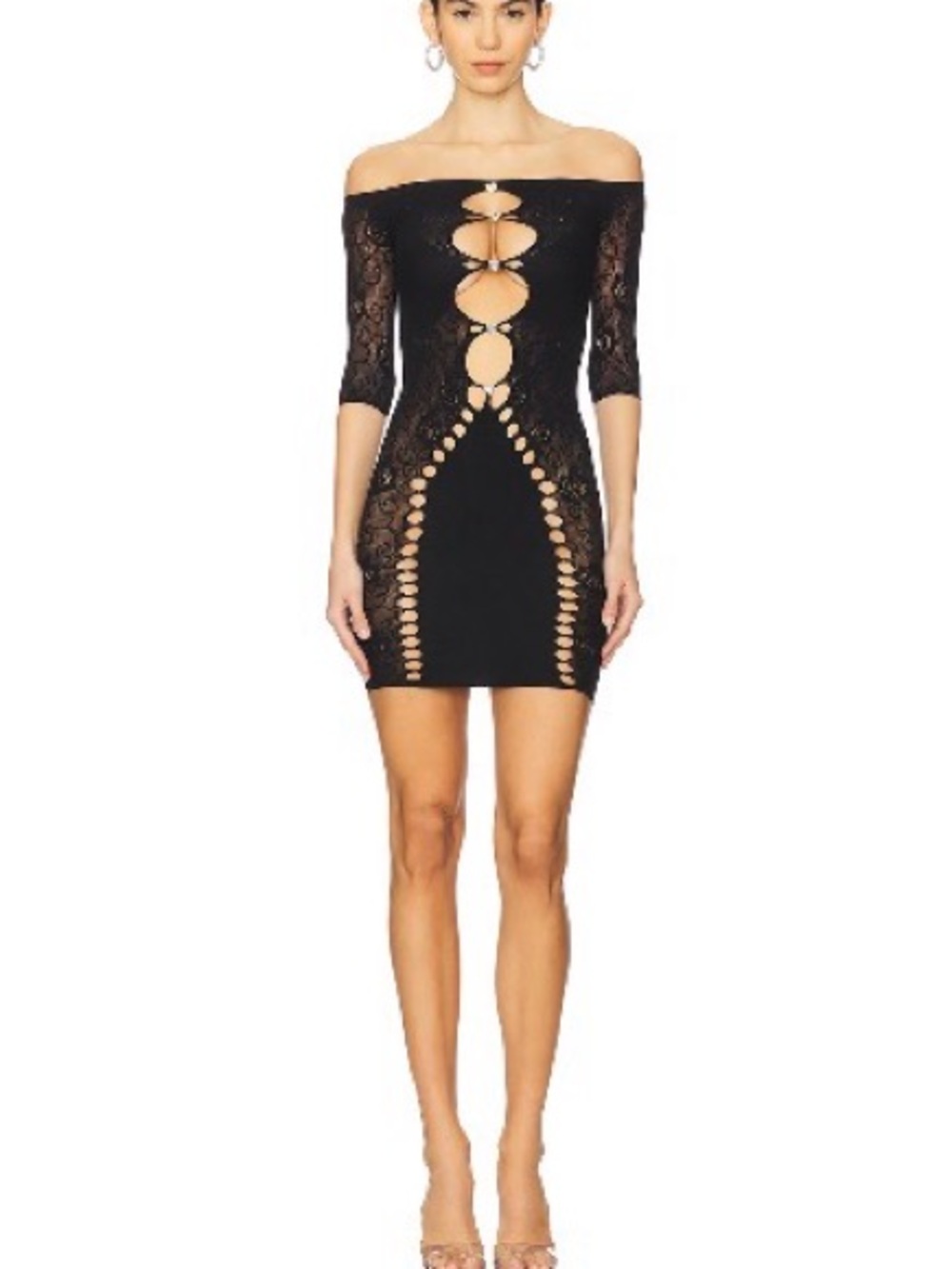 POSTER GIRL Black Off-Shoulder Lace Cutout Mini Dress